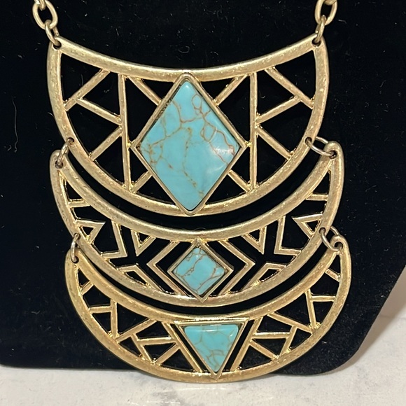 Completely Adjustable Gold Plated Turquoise Necklace - Picture 2 of 6